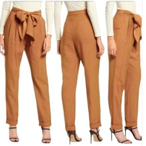 𝅺NWT Lulu's Tie Front Trouser Tan Pants Walnut  Brown Fall Perfect XL